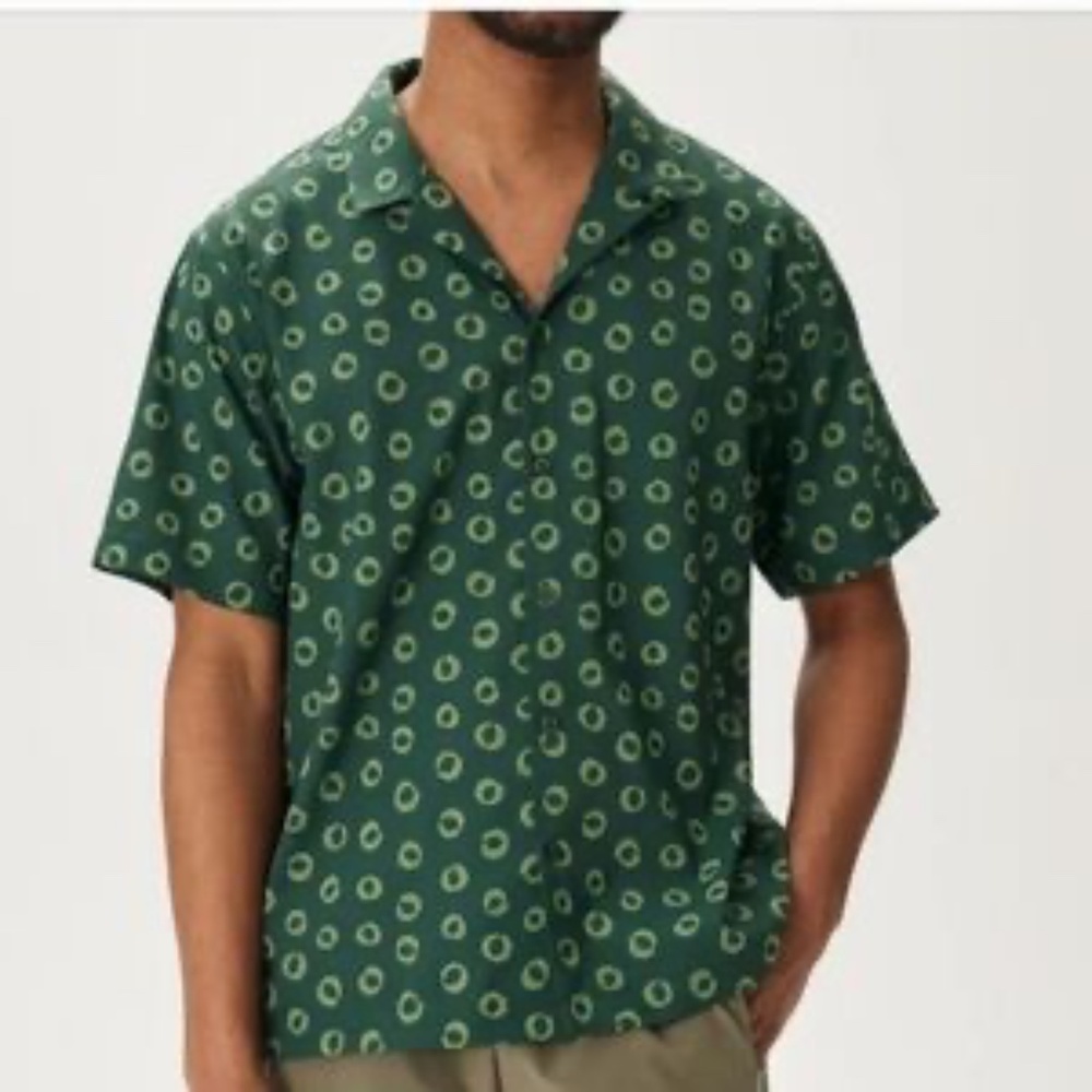 Outdoor Voices Solarcool Dark Green Circle Pattern Shirt